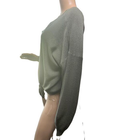 Hollister Green Long Sleeve V Neck Tie Front Ribbed Sweater Size Extra Large - Picture 7 of 12
